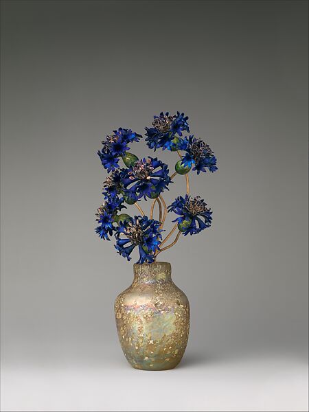 Imperial Cornflowers, House of Carl Fabergé, Gold, silver, enamel; blown and iridized glass, Russian, St. Petersburg