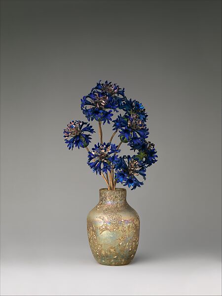 Imperial Cornflowers, House of Carl Fabergé, Gold, silver, enamel; blown and iridized glass, Russian, St. Petersburg