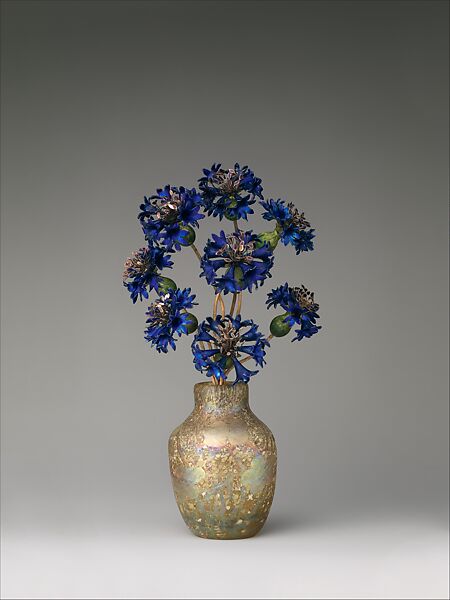 Imperial Cornflowers, House of Carl Fabergé, Gold, silver, enamel; blown and iridized glass, Russian, St. Petersburg 