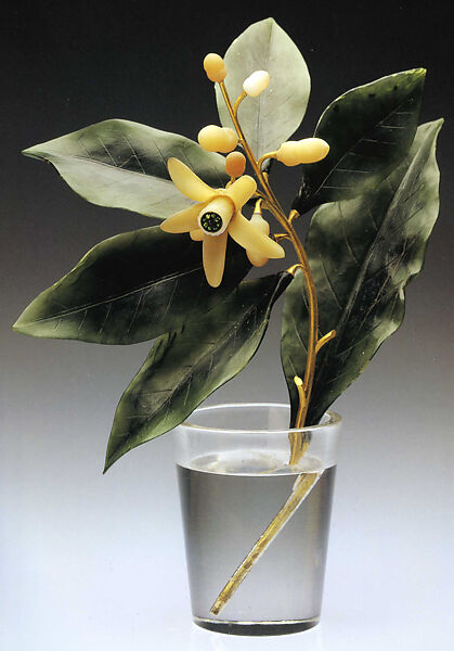 Orange Blossom Spray, House of Carl Fabergé, Quartzite, olivine, nephrite, rock crystal, gold, Russian, St. Petersburg