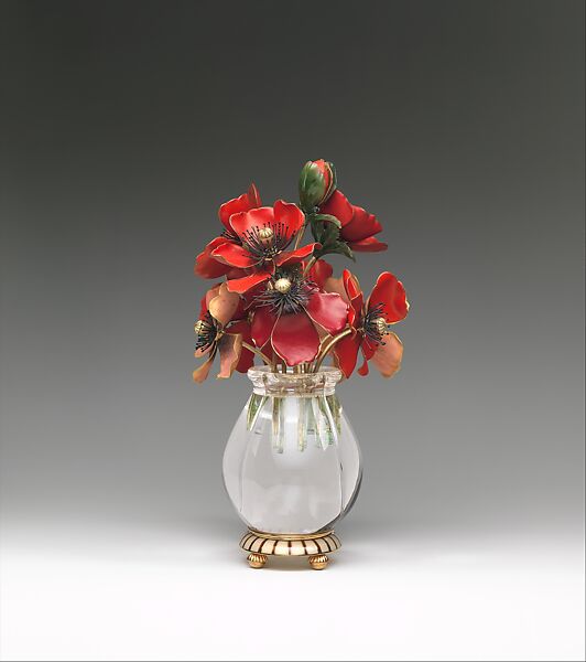 Imperial Anemones, House of Carl Fabergé, Gold, polychrome enamel, jade, rock crystal, Russian, St. Petersburg