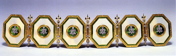 Imperial Napoleonic Egg, House of Carl Fabergé, Gold, guilloché enamel, rose-cut diamond, platinum, gold, ivory, gouache, velvet, silk, Russian, St. Petersburg