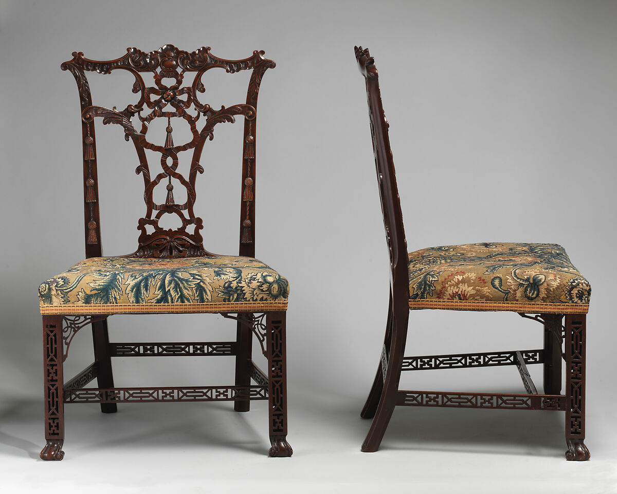 Side chair (one of a pair), Mahogany; tent stitch embroidery on canvas, British