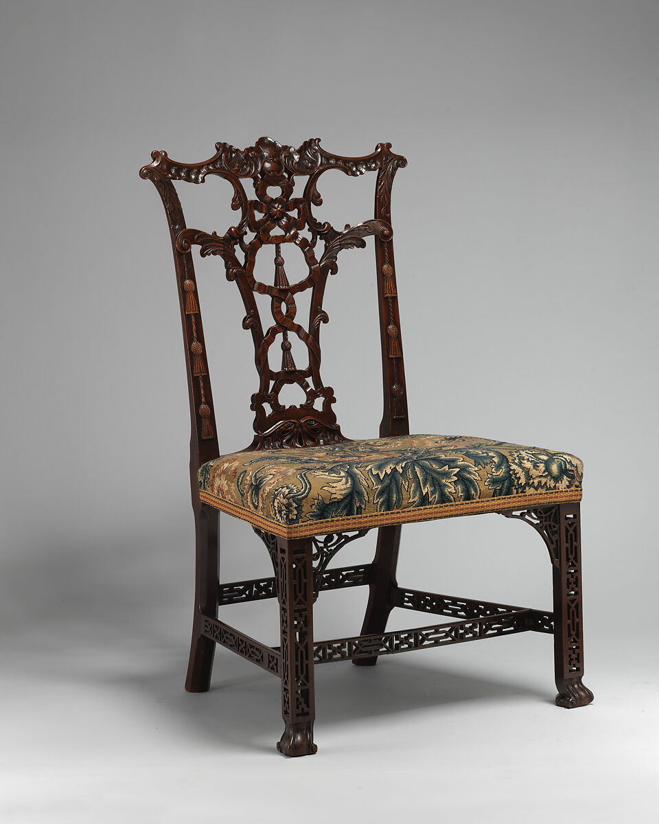 Side chair (one of a pair), Mahogany; tent stitch embroidery on canvas, British 
