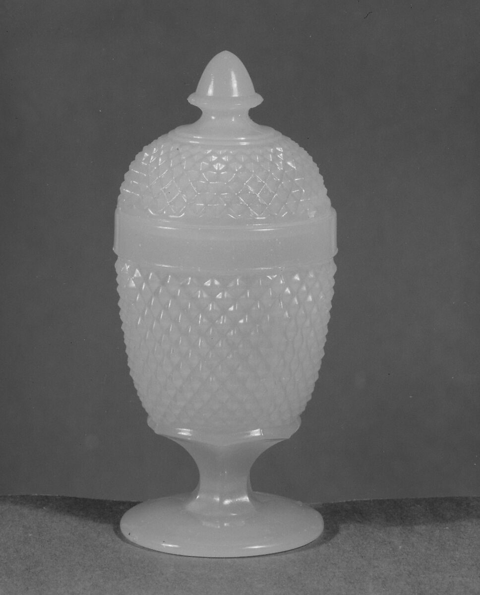 Pomade Jar, Pressed glass, diamond point, American 