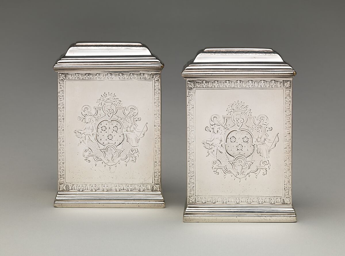 Tea caddy (one of a pair), Augustin Courtauld (British, 1685–1751), Silver, British, London