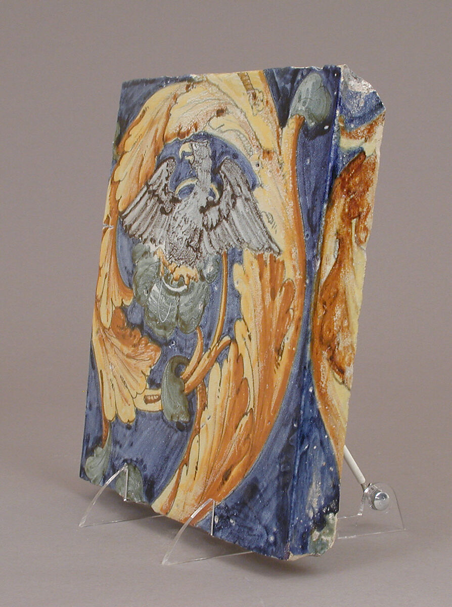 Tile with corner edge, Maiolica (tin-glazed earthenware), Italian, Rome