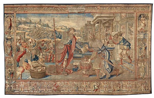 Story of Abraham: The Meeting of Abraham and Melchizedek, Pieter Coecke van Aelst (Netherlandish, Aelst 1502–1550 Brussels), Wool, silk and gilt metallic thread, Netherlandish, Brussels 