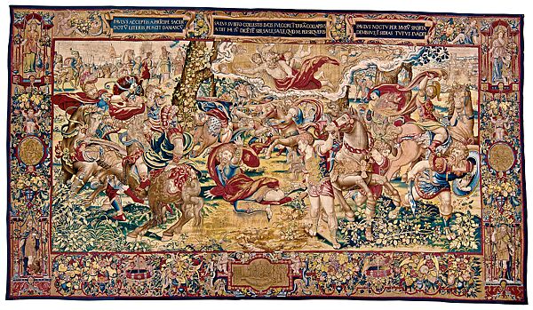 Story of Saint Paul: Conversion of Saul tapestry, Designed by Pieter Coecke van Aelst (Netherlandish, Aelst 1502–1550 Brussels), Wool, silk and gilt metallic threads, Netherlandish, Brussels 