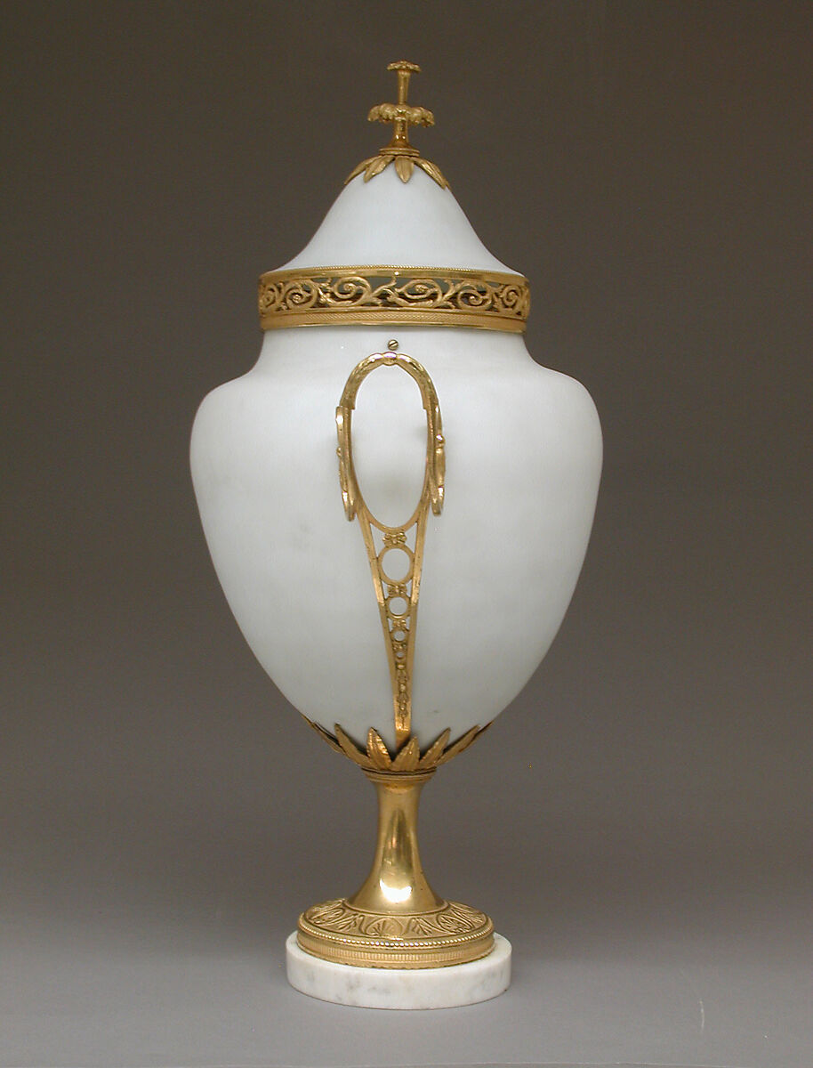 Potpourri vase, Karl Friedrich Schinkel (German, Neuruppin 1781–1841 Berlin), Glass, gilded yellow metal, marble, German, Berlin