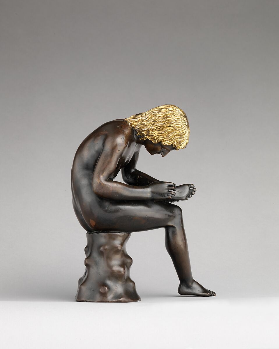 Spinario (boy pulling a thorn from his foot), Antico (Pier Jacopo Alari Bonacolsi)  Italian, Bronze, partially gilt (hair) and silvered (eyes), Italian, Mantua