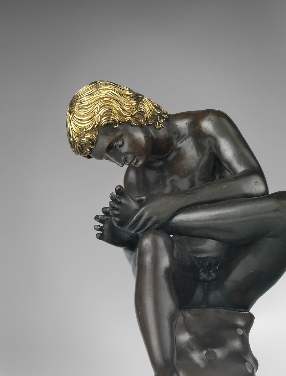 Spinario (boy pulling a thorn from his foot), Antico (Pier Jacopo Alari Bonacolsi) (Italian, Mantua ca. 1460–1528 Gazzuolo), Bronze, partially gilt (hair) and silvered (eyes), Italian, Mantua