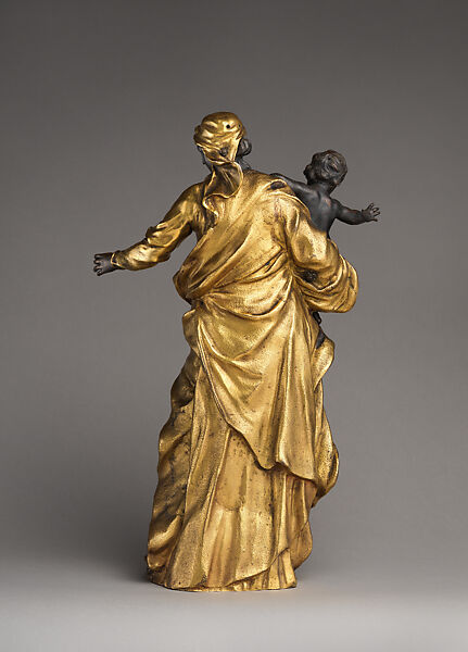Virgin and Child, Alessandro Algardi (Italian, Bologna 1598–1654 Rome), Bronze, silvered and gilt; black/blue marble, Italian, Rome