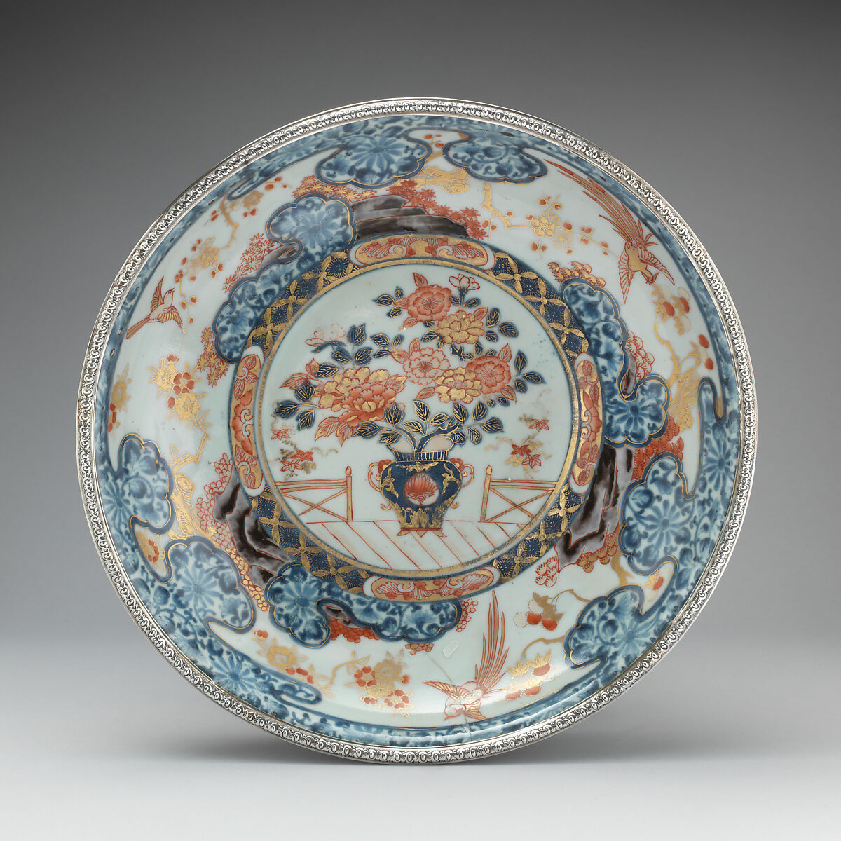 Bowl with cover and stand, Paul Le Riche (French, master 1686, active 1738), Hard-paste porcelain, silver mounts, Japanese with French mounts