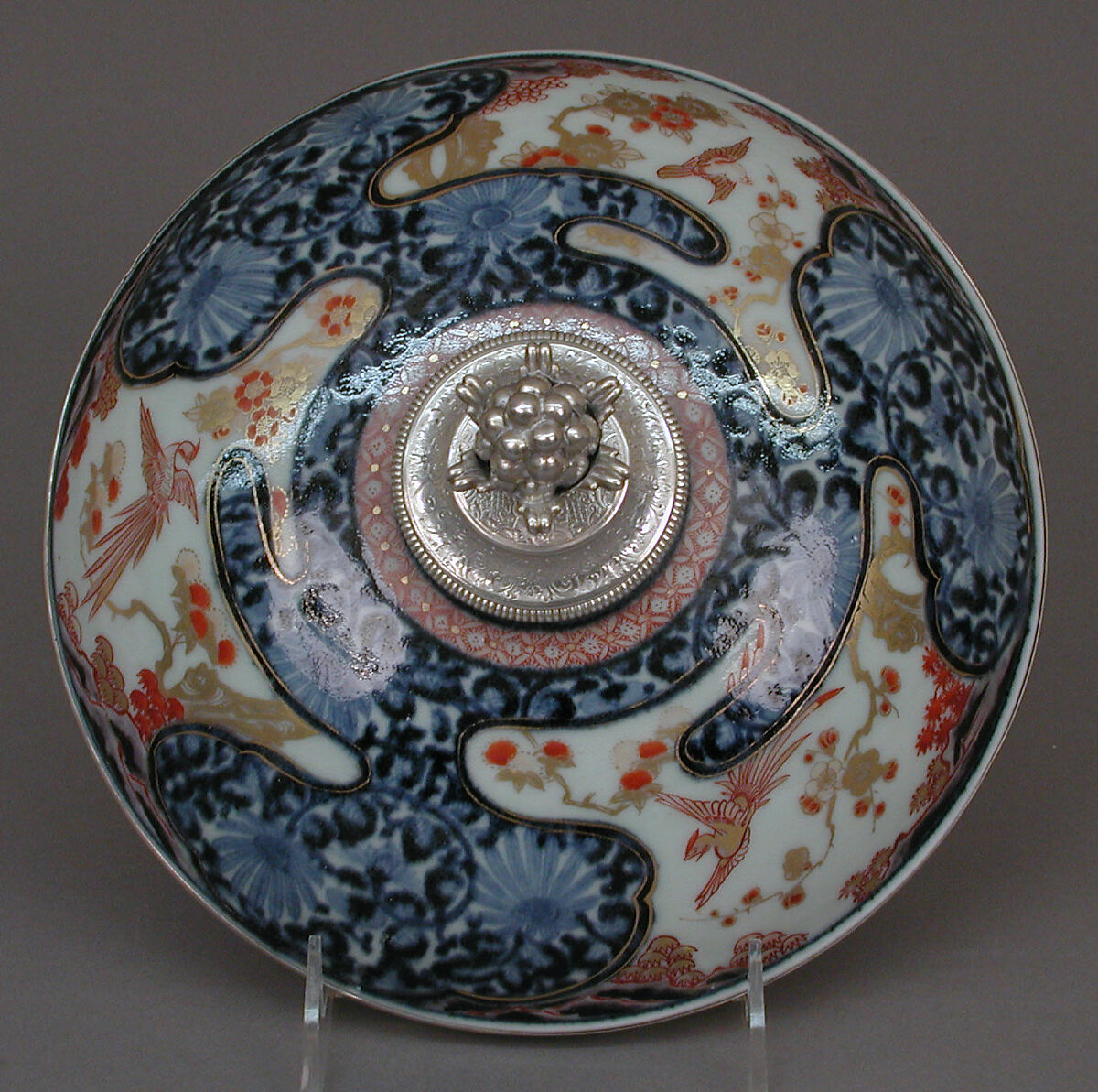Bowl with cover and stand, Paul Le Riche (French, master 1686, active 1738), Hard-paste porcelain, silver mounts, Japanese with French mounts