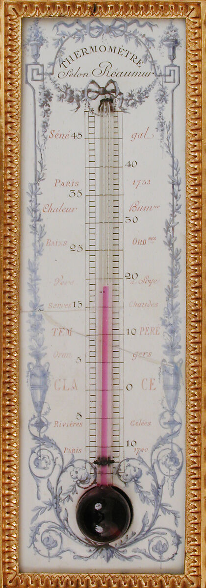 Wall thermometer, Gilt bronze, enamel, glass, copper, French