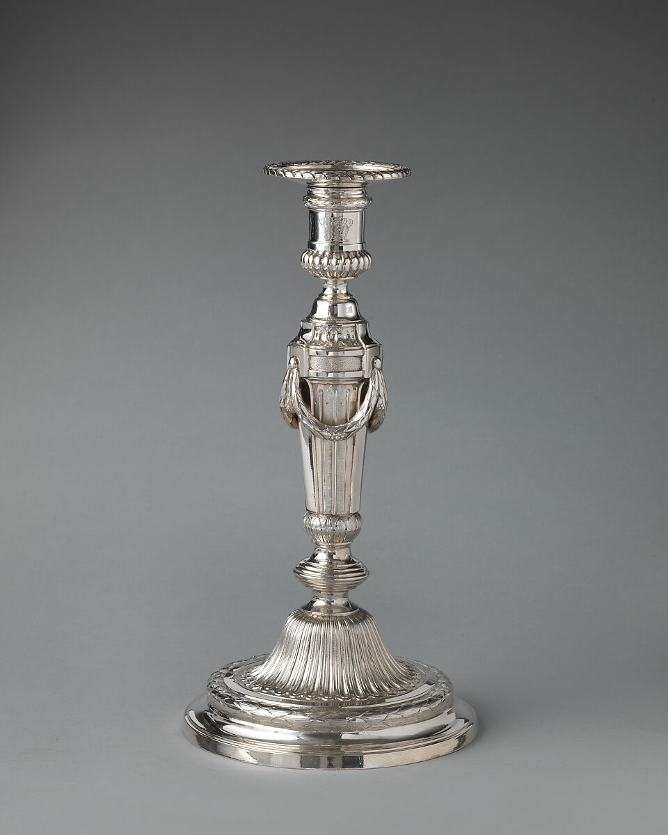 Candlestick (one of a set of eight), Andrew Fogelberg (British, active by 1767–d. before 1815), Silver, British, London 