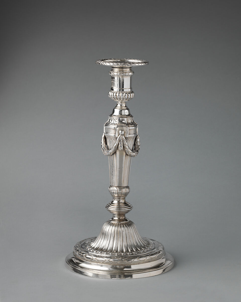 Candlestick (one of a set of eight), John Romer (British, b. ca. 1715), Silver, British, London 