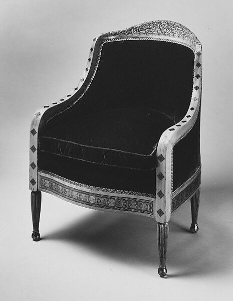 Armchair, Louis C. Tiffany (American, New York 1848–1933 New York), Prima vera, American ash (secondary wood); marquetry of various woods and brass; replacement upholstery, American
