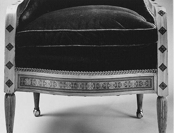 Armchair, Louis C. Tiffany (American, New York 1848–1933 New York), Prima vera, American ash (secondary wood); marquetry of various woods and brass; replacement upholstery, American