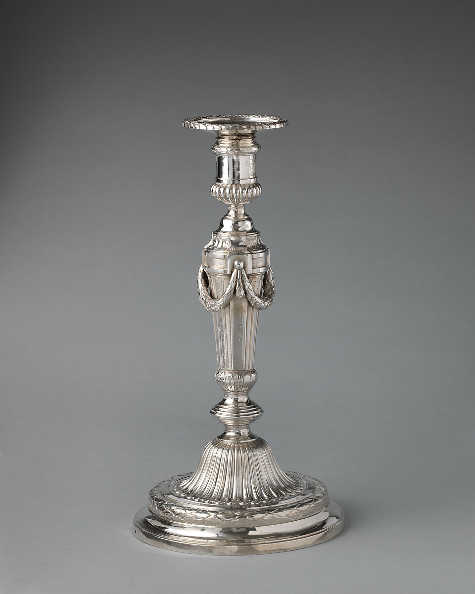 Candlestick (one of a set of eight), John Romer (British, b. ca. 1715), Silver, British, London 