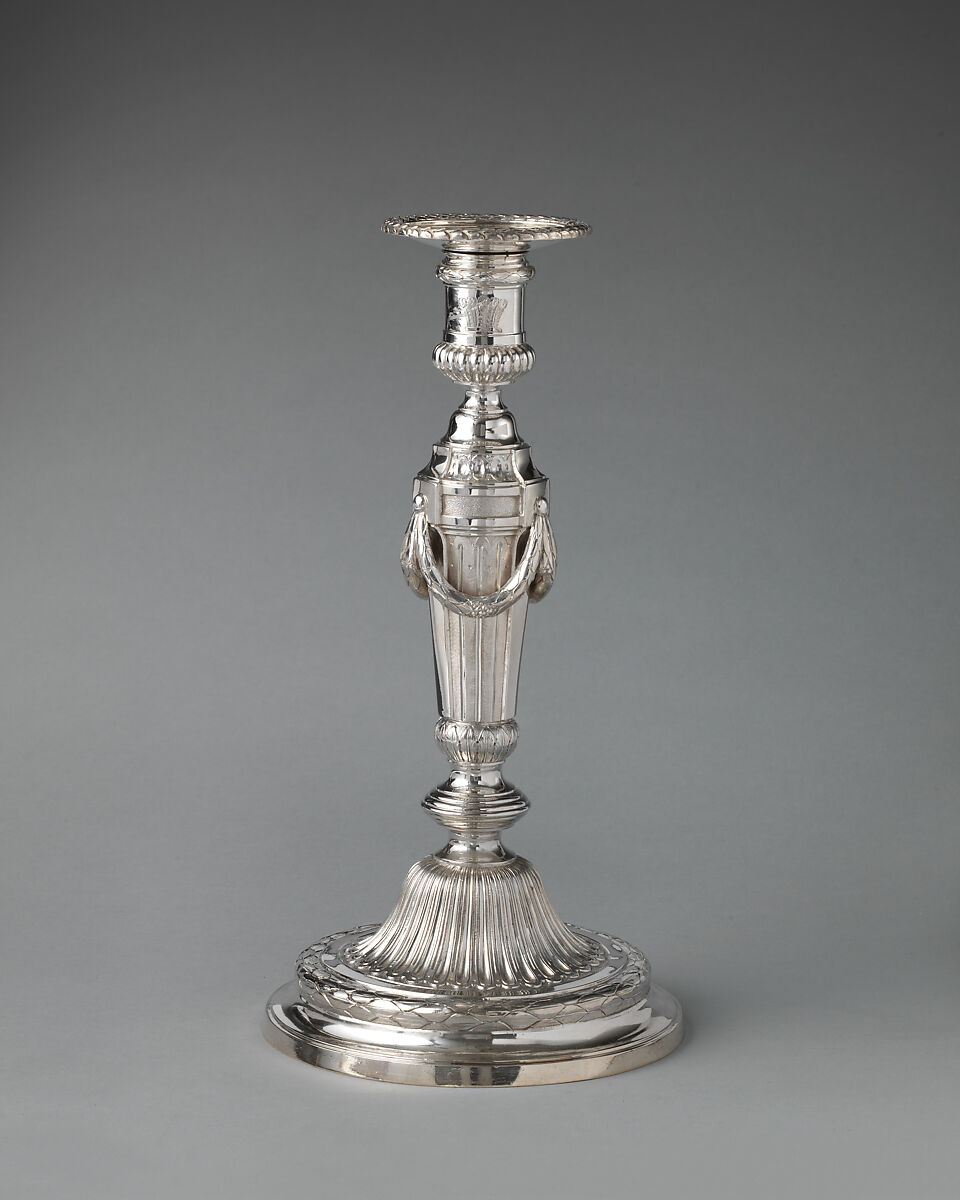 Candlestick (one of a set of eight), Andrew Fogelberg (British, active by 1767–d. before 1815), Silver, British, London 