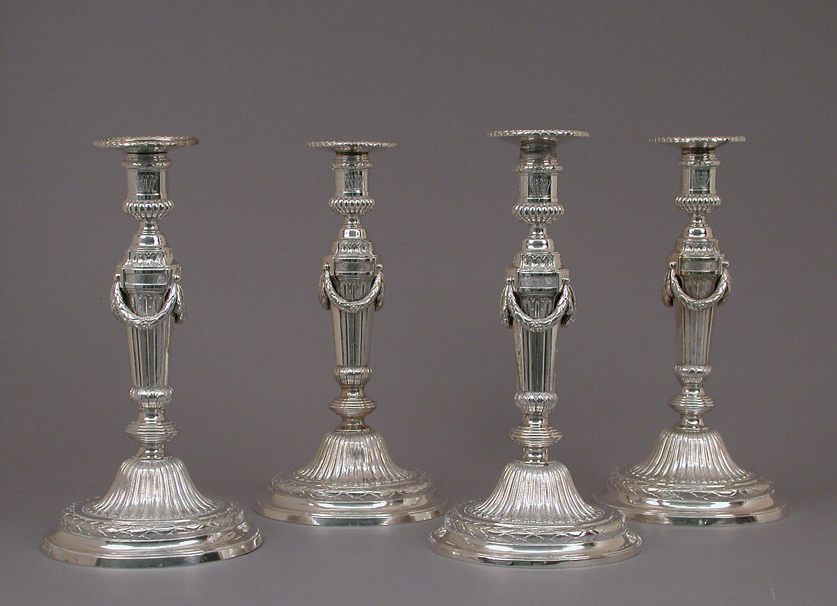 Candlestick (one of a set of eight), Andrew Fogelberg (British, active by 1767–d. before 1815), Silver, British, London
