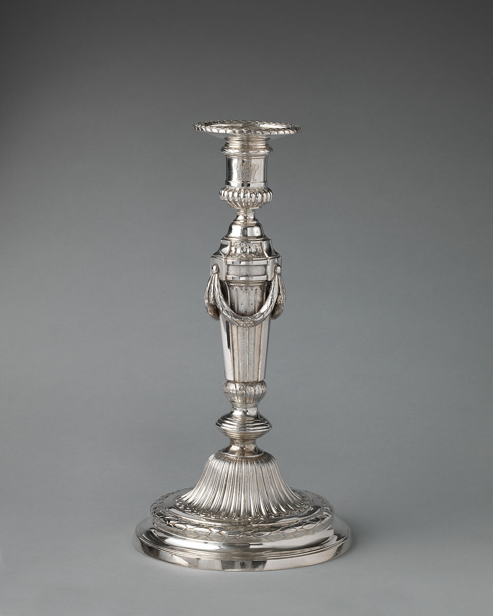 Candlestick (one of a set of eight), Andrew Fogelberg (British, active by 1767–d. before 1815), Silver, British, London 