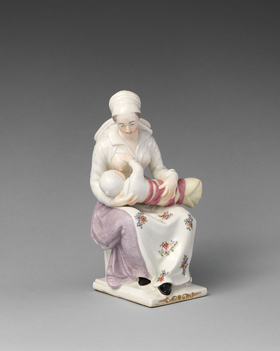 La Nourrice, Chelsea Porcelain Manufactory (British, 1745–1784, Red Anchor Period, ca. 1753–58), Soft-paste porcelain decorated in polychrome enamels, gold, British, Chelsea 