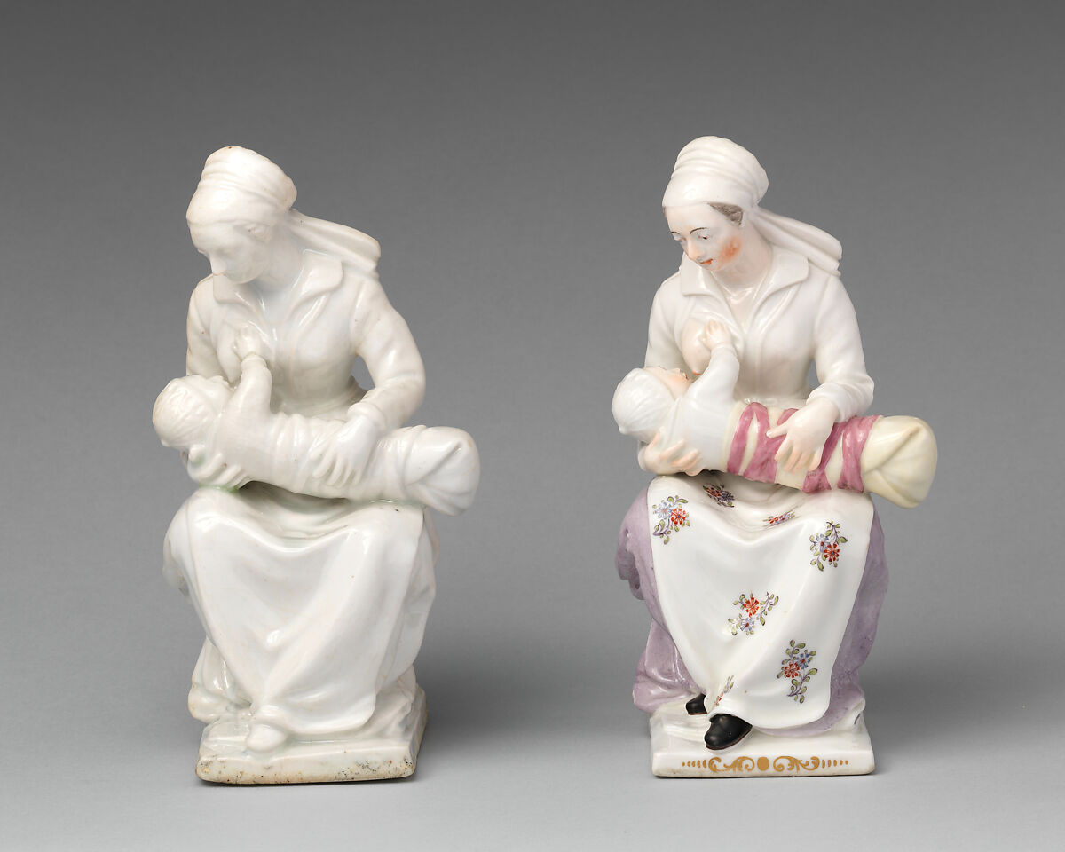 La Nourrice, Chelsea Porcelain Manufactory (British, 1745–1784, Red Anchor Period, ca. 1753–58), Soft-paste porcelain decorated in polychrome enamels, gold, British, Chelsea