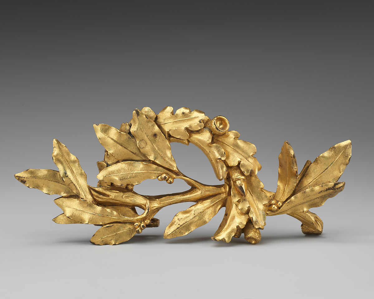 Wreath consisting of laurel and oak branches, Gilt bronze, French 
