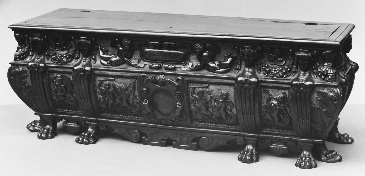 Marriage chest (cassone) (one of a pair), Walnut, probably Italian, Rome 
