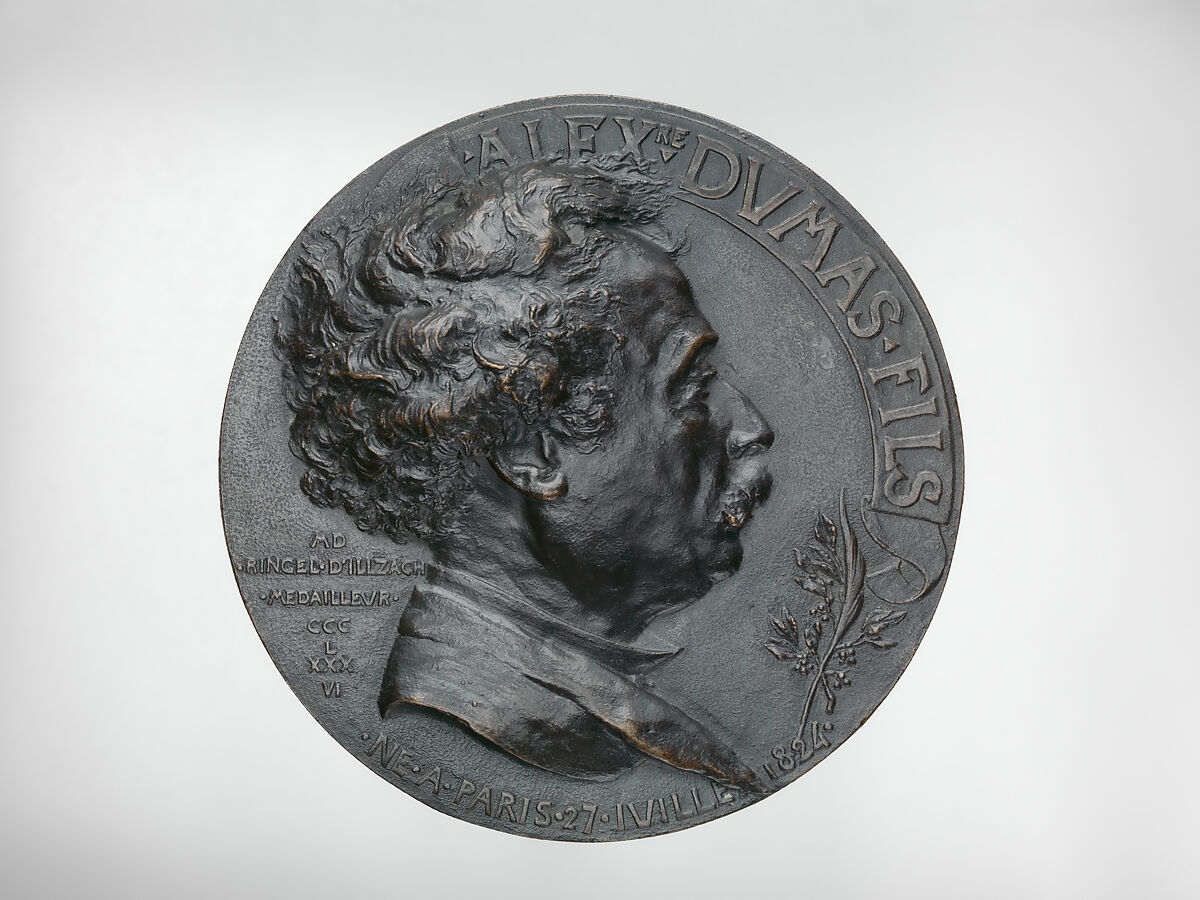 Alexandre Dumas fils (1824–1895), Medalist: Jean-Désiré Ringel d&#39;Illzach (Alsace 1847–1916 Strasbourg), Bronze, dark patina, French 