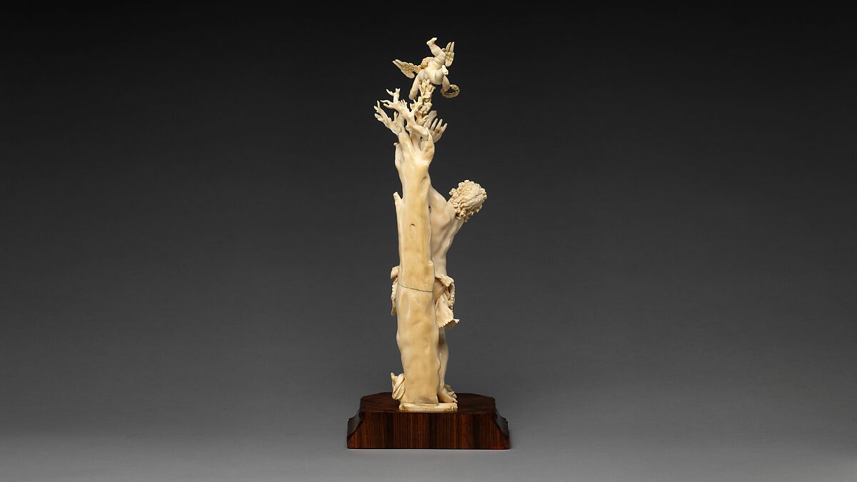 Saint Sebastian, Circle of Master of the Furies (Austrian), Ivory; kingwood socle, Austrian, possibly Salzburg
