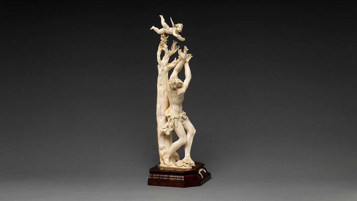 Saint Sebastian, Circle of Master of the Furies (Austrian), Ivory; kingwood socle, Austrian, possibly Salzburg