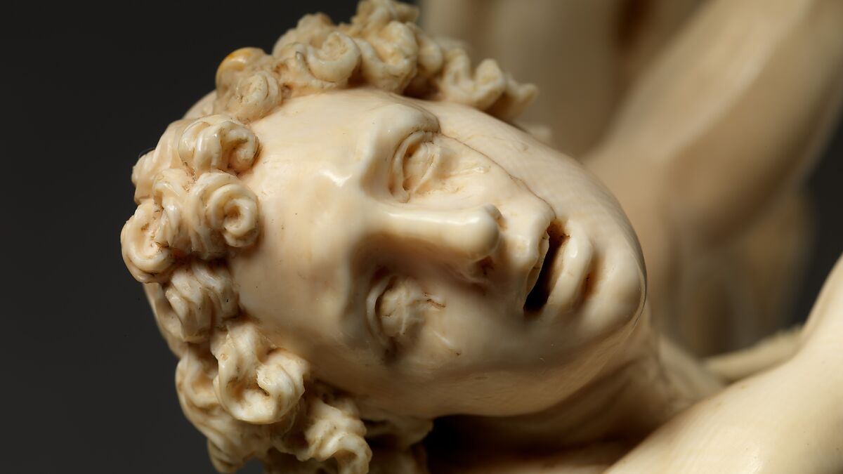 Saint Sebastian, Circle of Master of the Furies (Austrian), Ivory; kingwood socle, Austrian, possibly Salzburg