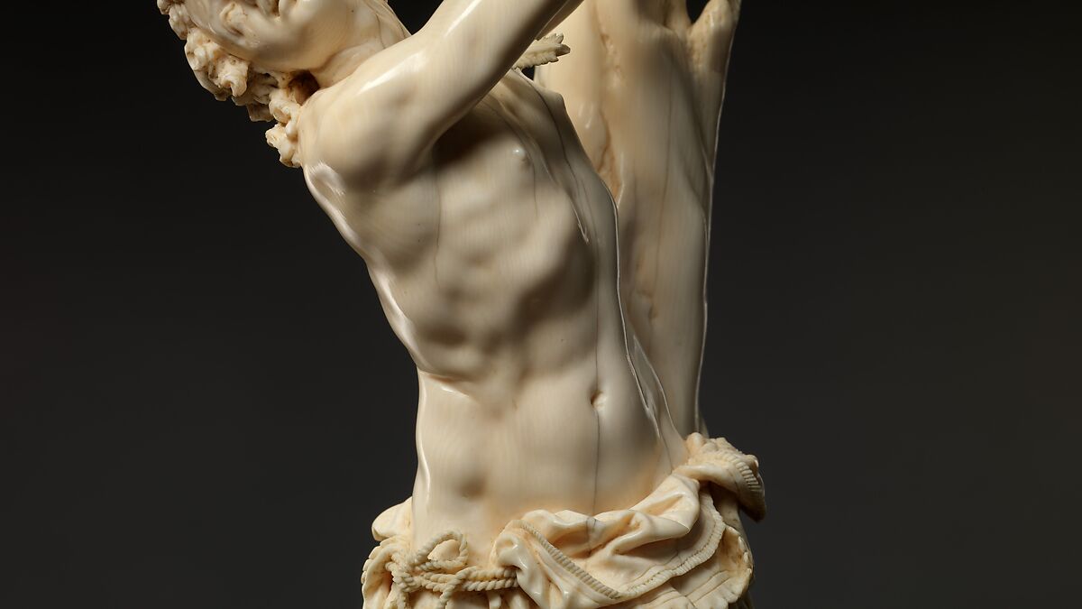 Saint Sebastian, Circle of Master of the Furies (Austrian), Ivory; kingwood socle, Austrian, possibly Salzburg