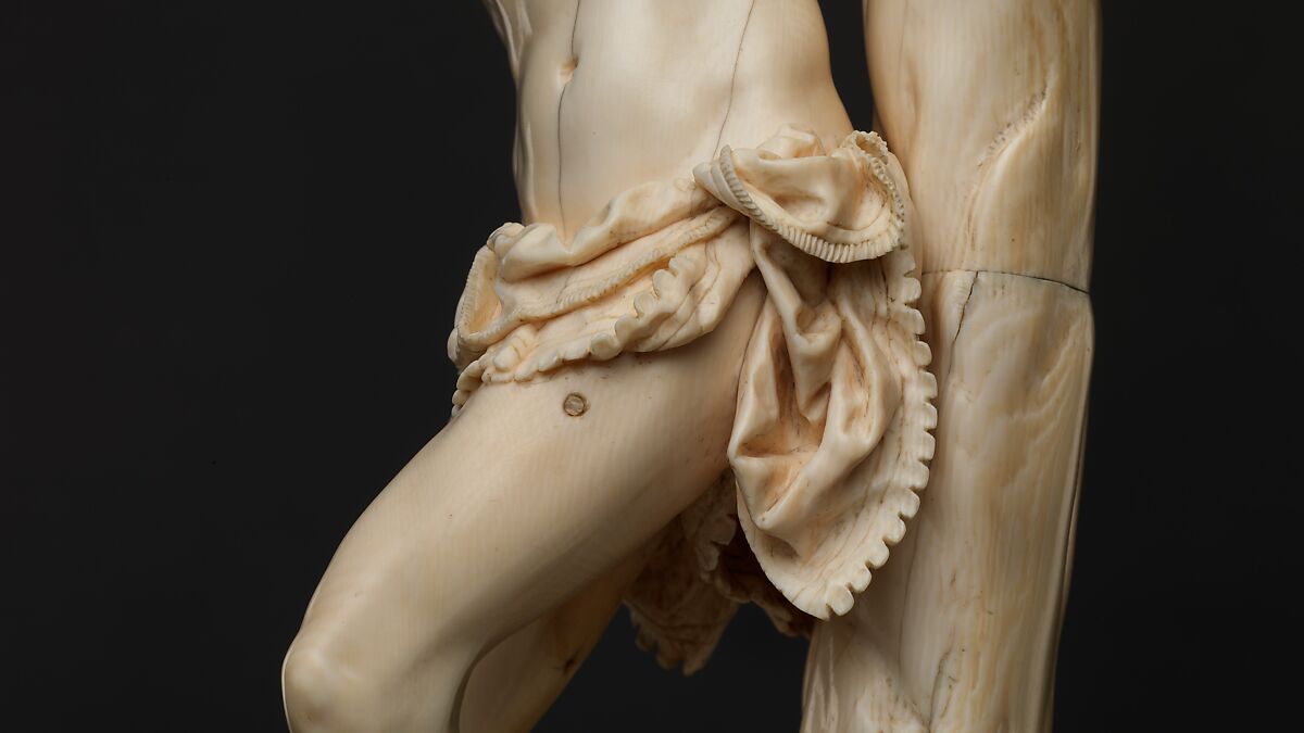 Saint Sebastian, Circle of Master of the Furies (Austrian), Ivory; kingwood socle, Austrian, possibly Salzburg