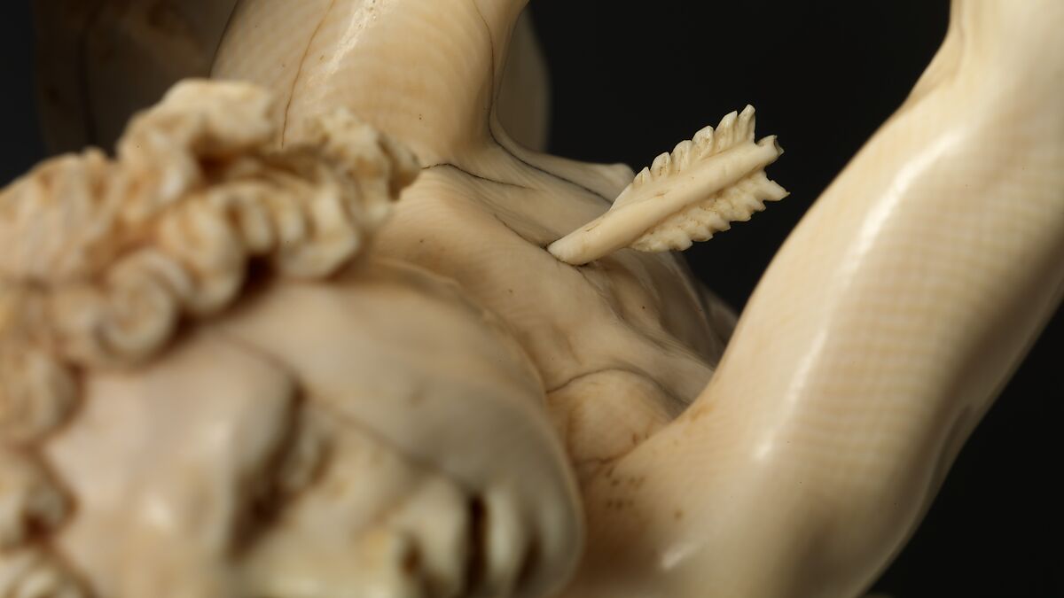 Saint Sebastian, Circle of Master of the Furies (Austrian), Ivory; kingwood socle, Austrian, possibly Salzburg