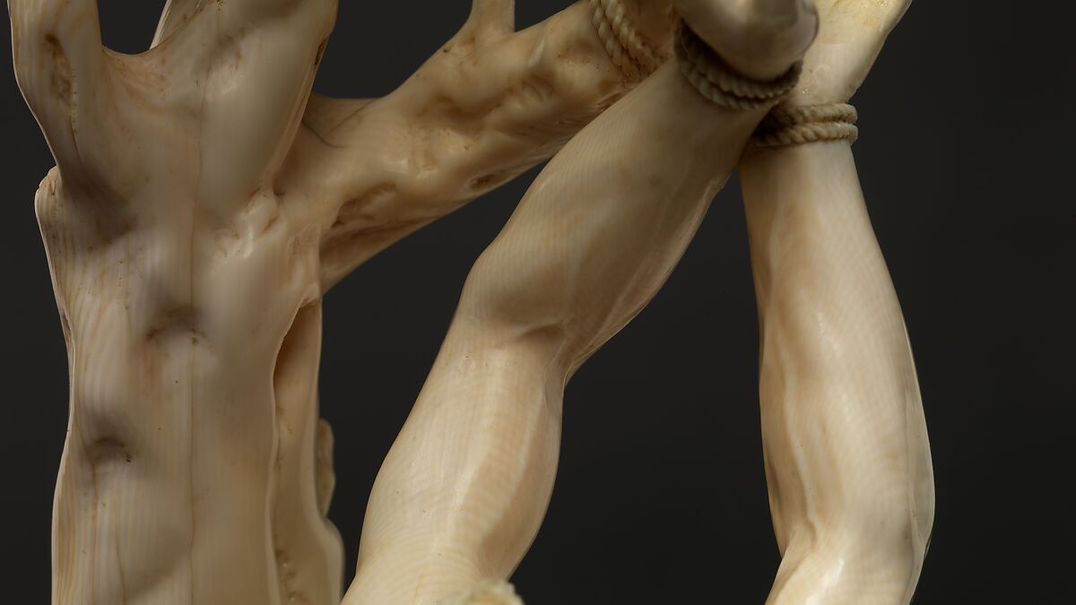 Saint Sebastian, Circle of Master of the Furies (Austrian), Ivory; kingwood socle, Austrian, possibly Salzburg