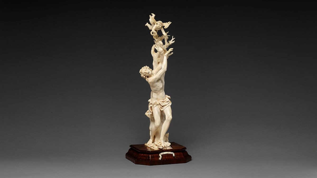Saint Sebastian, Circle of Master of the Furies (Austrian), Ivory; kingwood socle, Austrian, possibly Salzburg