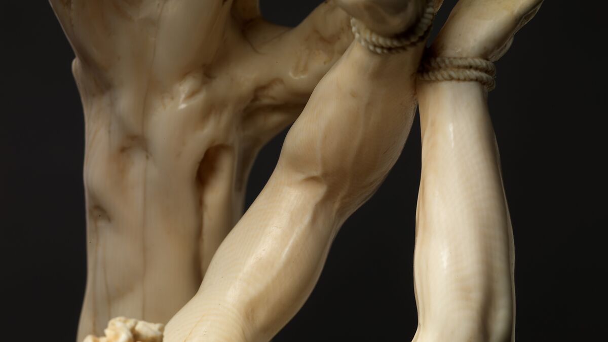 Saint Sebastian, Circle of Master of the Furies (Austrian), Ivory; kingwood socle, Austrian, possibly Salzburg