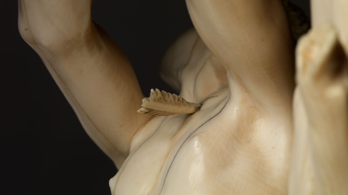 Saint Sebastian, Circle of Master of the Furies (Austrian), Ivory; kingwood socle, Austrian, possibly Salzburg