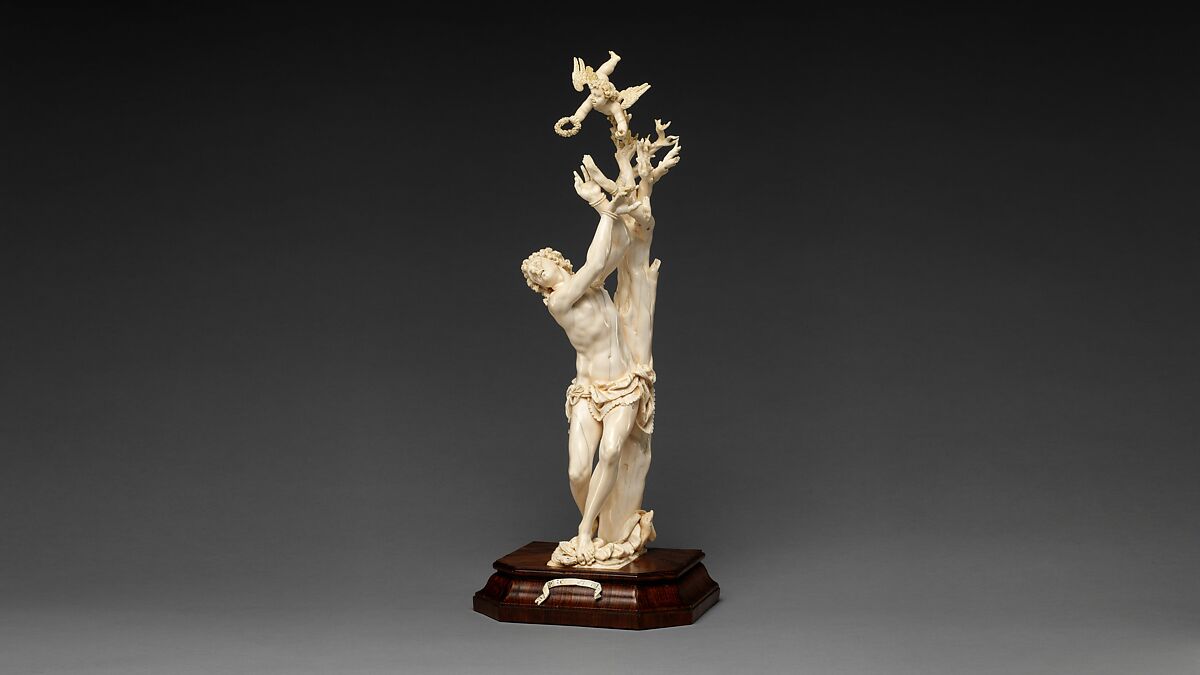 Saint Sebastian, Circle of Master of the Furies (Austrian), Ivory; kingwood socle, Austrian, possibly Salzburg