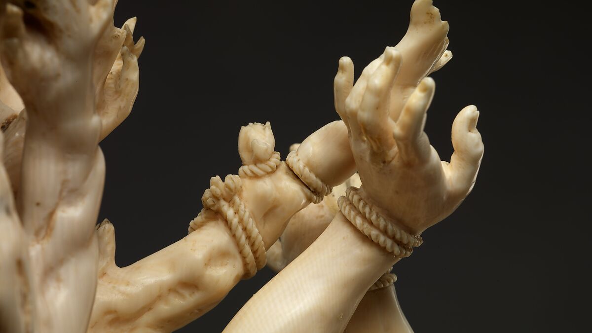 Saint Sebastian, Circle of Master of the Furies (Austrian), Ivory; kingwood socle, Austrian, possibly Salzburg