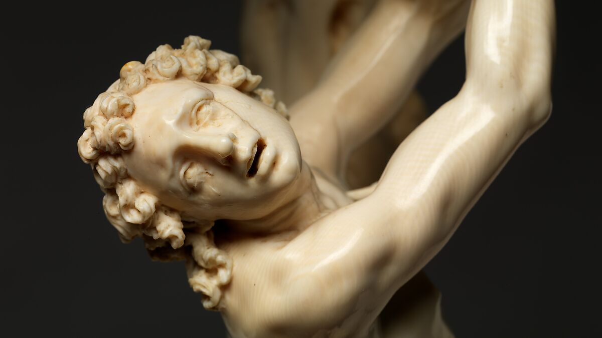 Saint Sebastian, Circle of Master of the Furies (Austrian), Ivory; kingwood socle, Austrian, possibly Salzburg