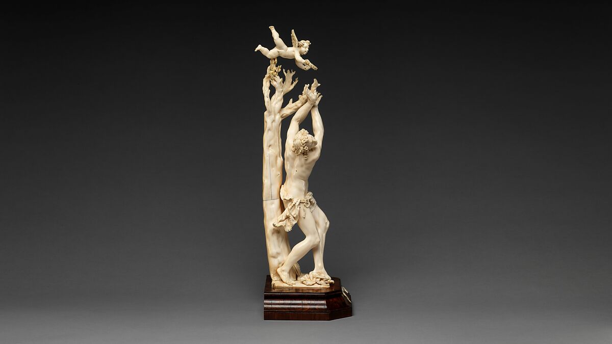 Saint Sebastian, Circle of Master of the Furies (Austrian), Ivory; kingwood socle, Austrian, possibly Salzburg