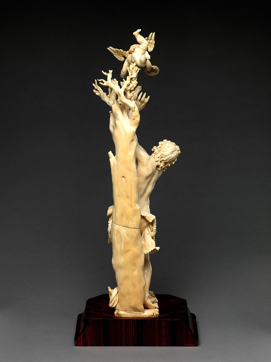 Saint Sebastian, Circle of Master of the Furies (Austrian), Ivory; kingwood socle, Austrian, possibly Salzburg
