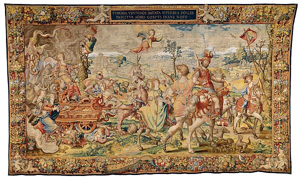 Seven Deadly Sins: Pride tapestry, Designed by Pieter Coecke van Aelst (Netherlandish, Aelst 1502–1550 Brussels), Wool, silk, and gold and silver-metal-wrapped threads, Netherlandish, Brussels 