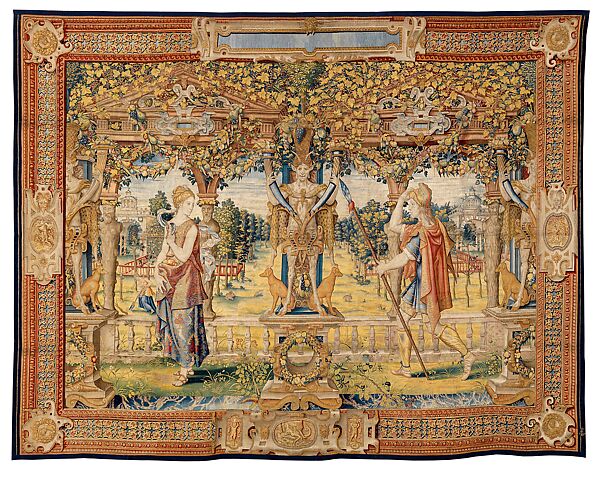 The Story of Vertumnus and Pomona: Vertumnus in the Guise of a Herdsman tapestry, Designed by Pieter Coecke van Aelst (Netherlandish, Aelst 1502–1550 Brussels), Wool, silk, and gold and silver-metal-wrapped threads, Netherlandish, Brussels 